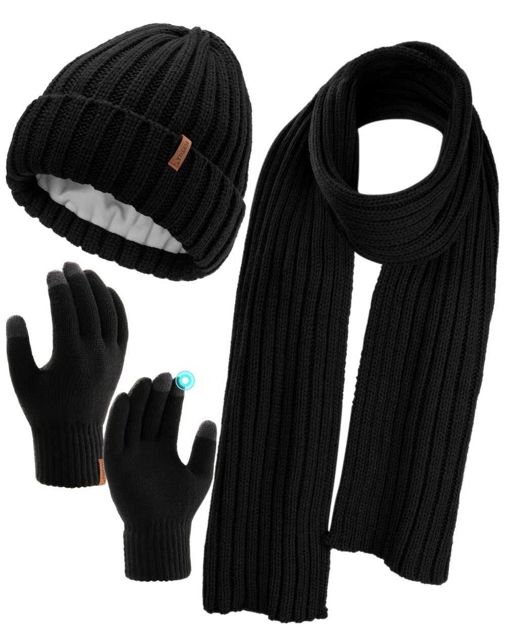 6654 Winter Warm Beanie Knit Hat Touchscreen Gloves Scarf Set Soft Fleece
